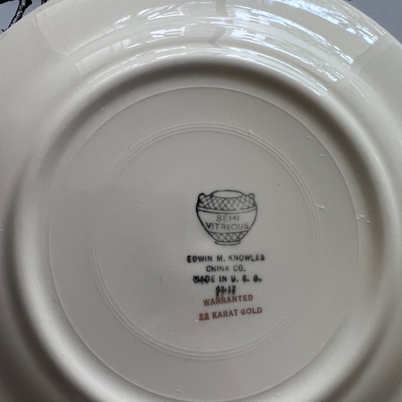 Vtg 1930 Edwin M. Knowles China Co.Semi Vitreous 6 Dessert Plates Floral22k Gold - Picture 4 of 9